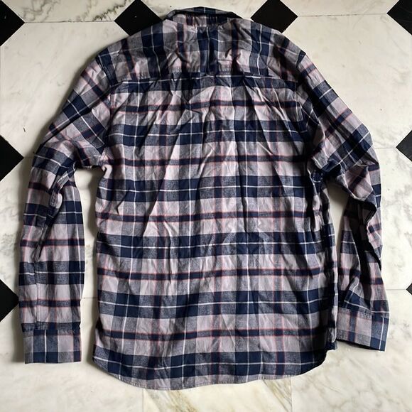 Julian & Mark Navy, Gray & Orange Plaid Flannel Button Down - Picture 7 of 7